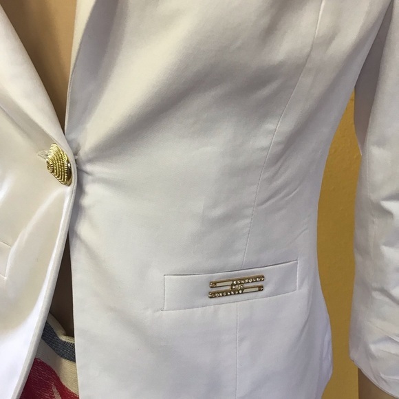 NWT WOMEN 3/4 SLEEVES BLAZER WHITE ELEGANT JACKET LINED GOLD-TONE HARDWARE - Picture 4 of 8